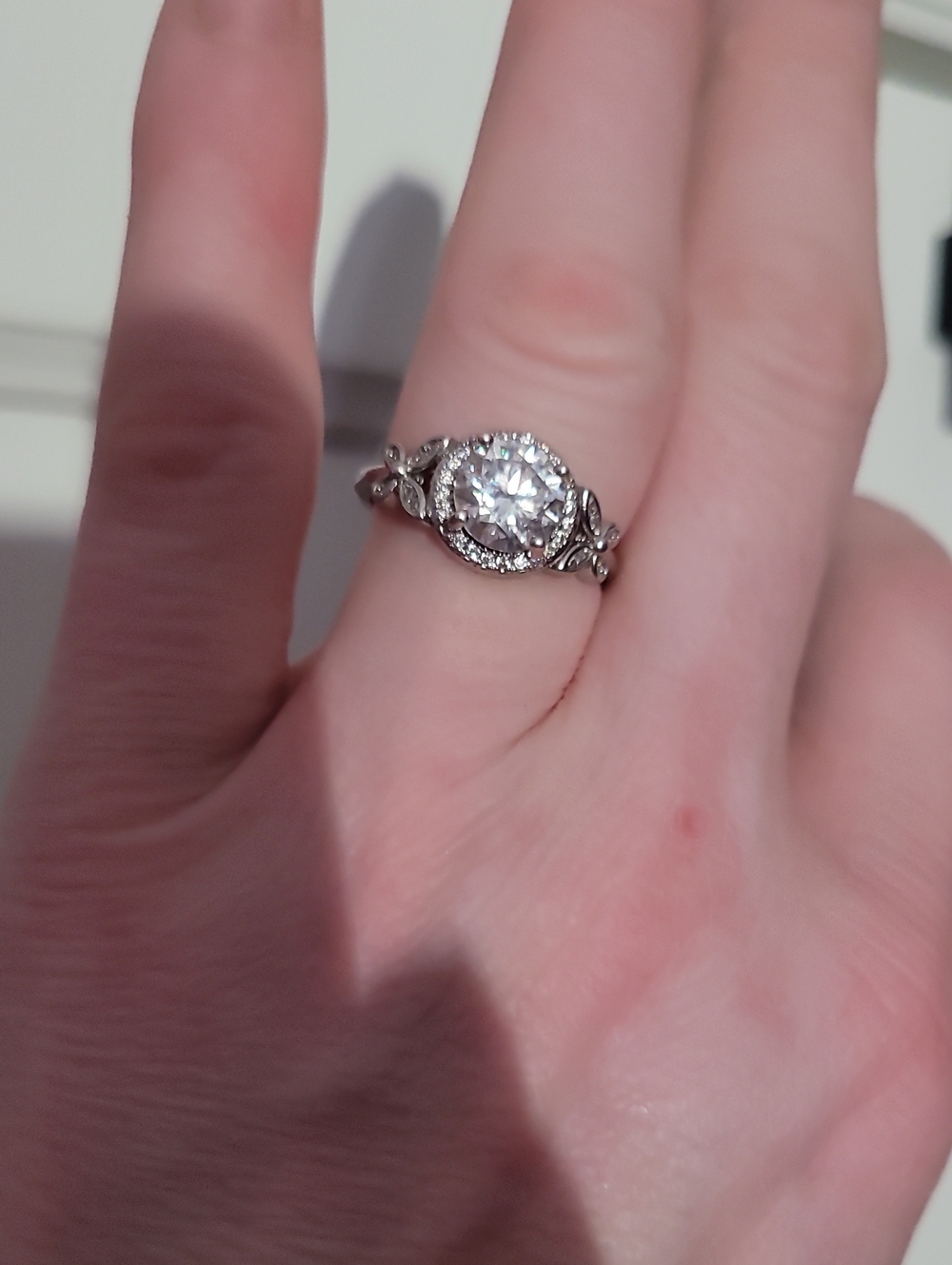 Sterling Silver Halo Solitaire Ring with Moissanite Stone